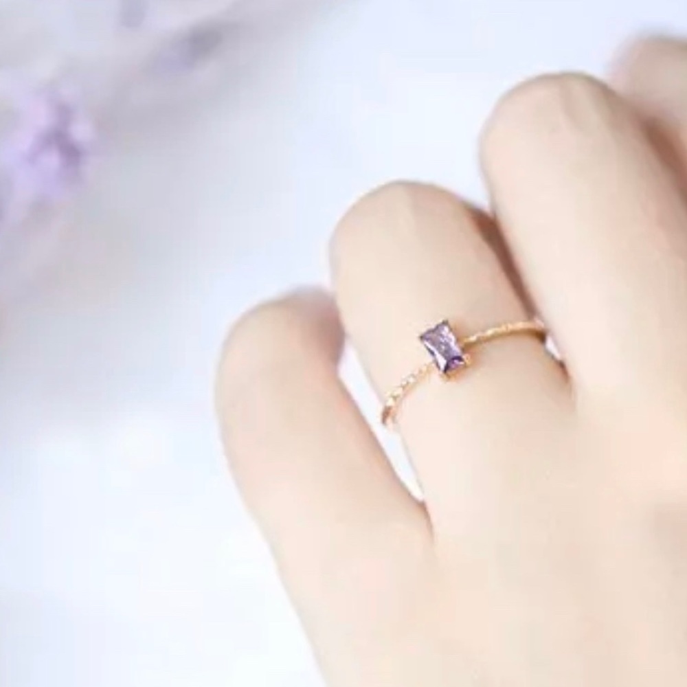 Royal Baguette Purple Crystal Thin Gold Notch Ring